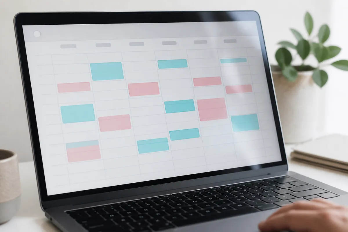 Écran d’ordinateur affichant un calendrier de réservation avec des créneaux disponibles surlignés
